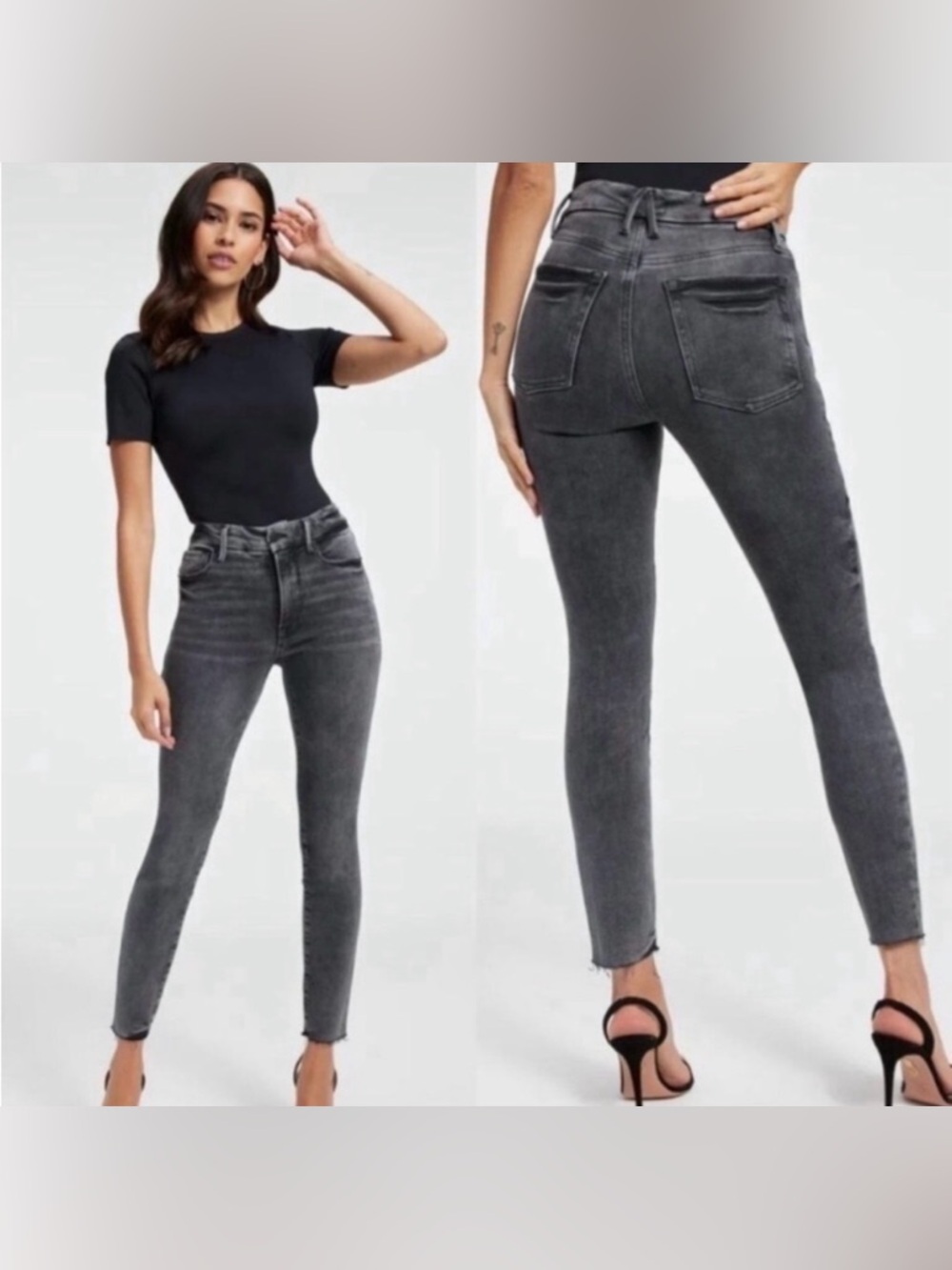 Good American High-Rise Gray Skinny Jeans GL844T Black 152 Good Leg Denim